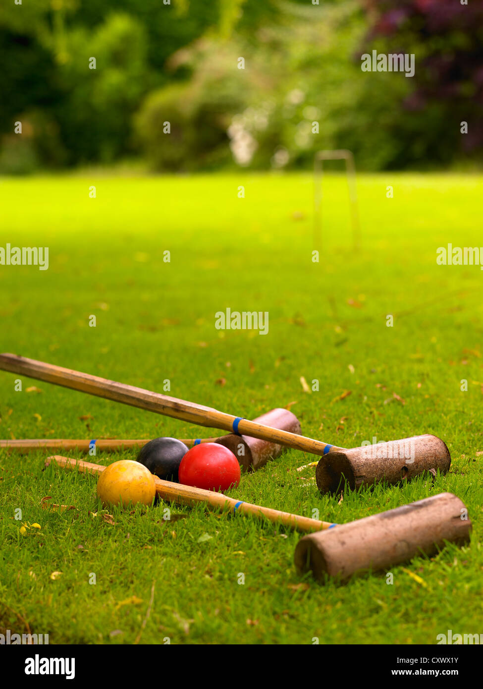 croquet mallets ball hoop lawn England Stock Photo Alamy
