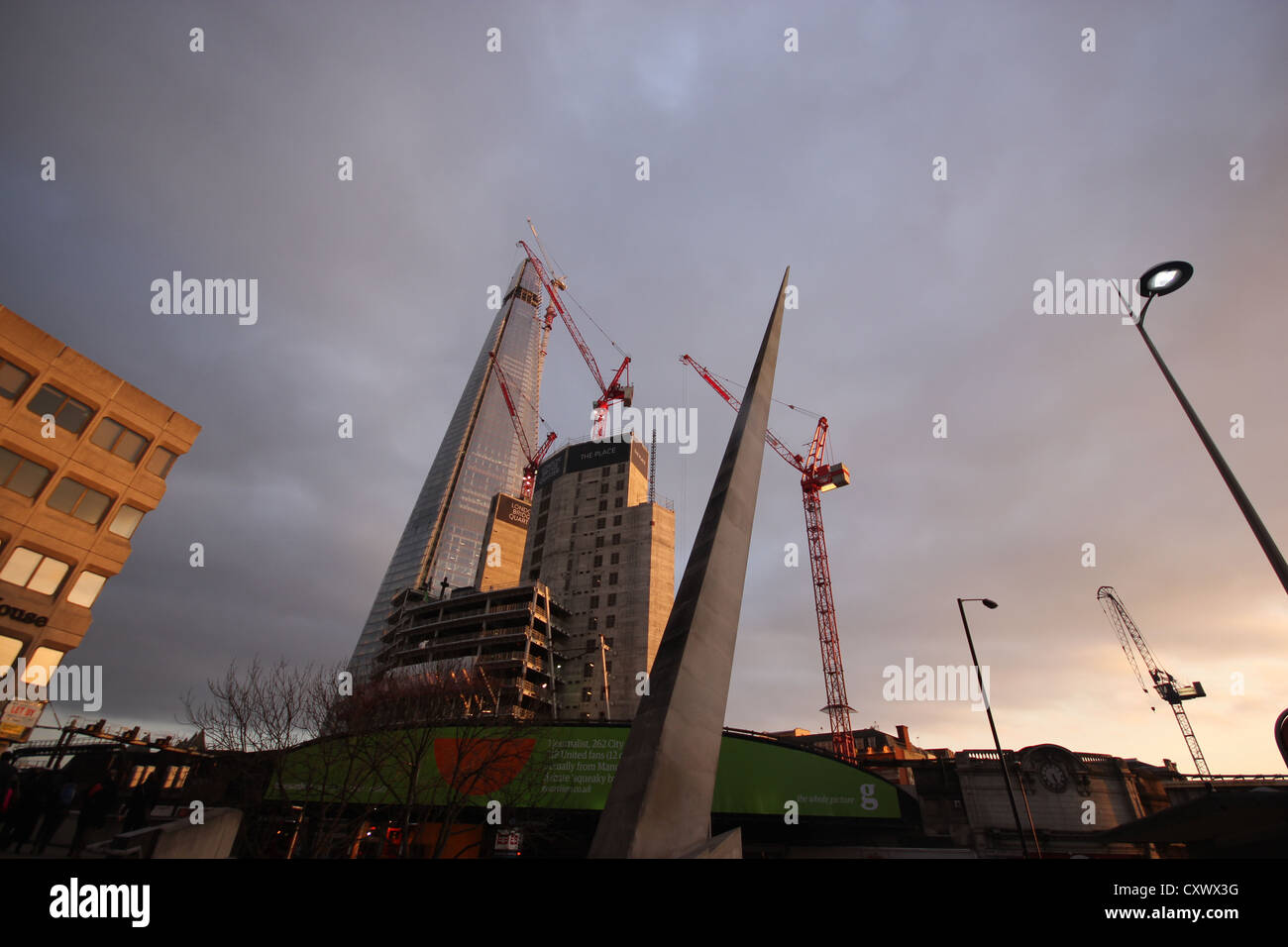 London, buildings and works in the city from a distance, cranes europe, architecture, buildings, windows, modern architecture Stock Photo