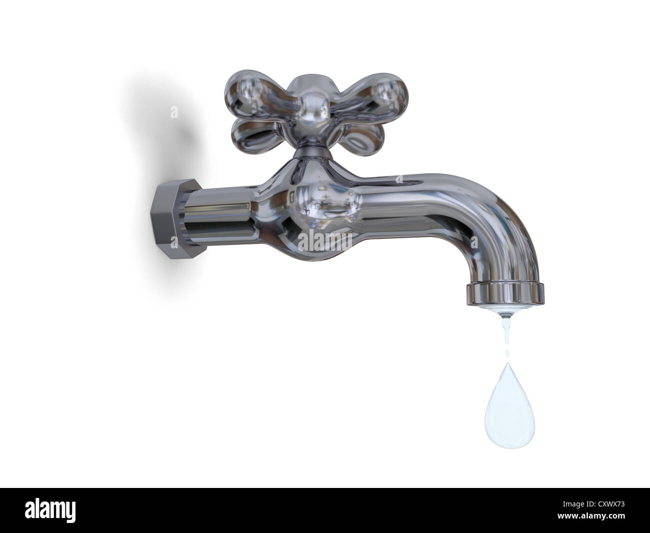 Illustration of water tap dripping with water drop isolated on white background Stock Photo