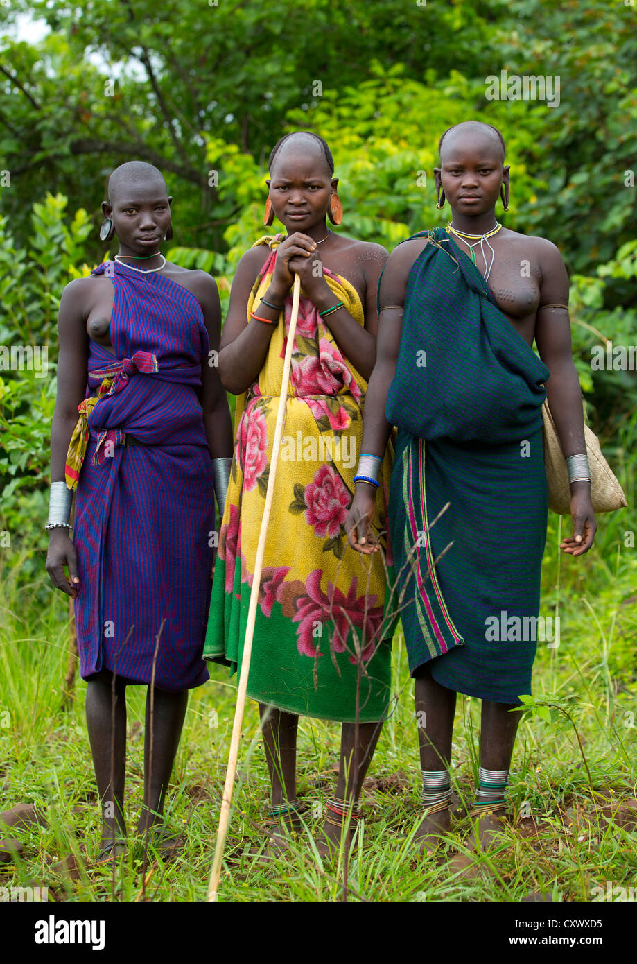 Suri Tribe Women With Enlarged Earlobe, Kibish, Ethiopia Stock Photo