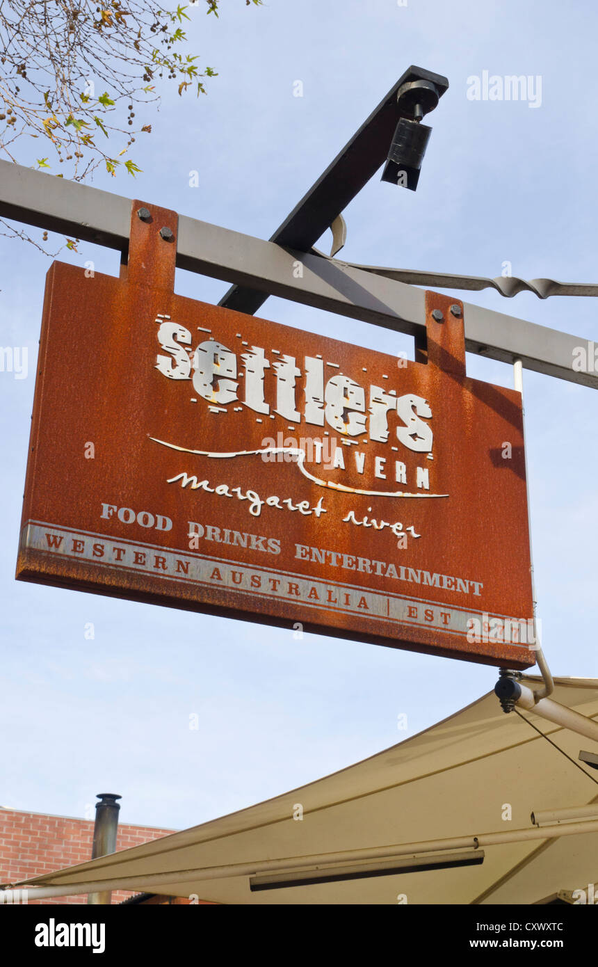 Settlers Tavern sign in Margaret River Town, Western Australia Stock Photo