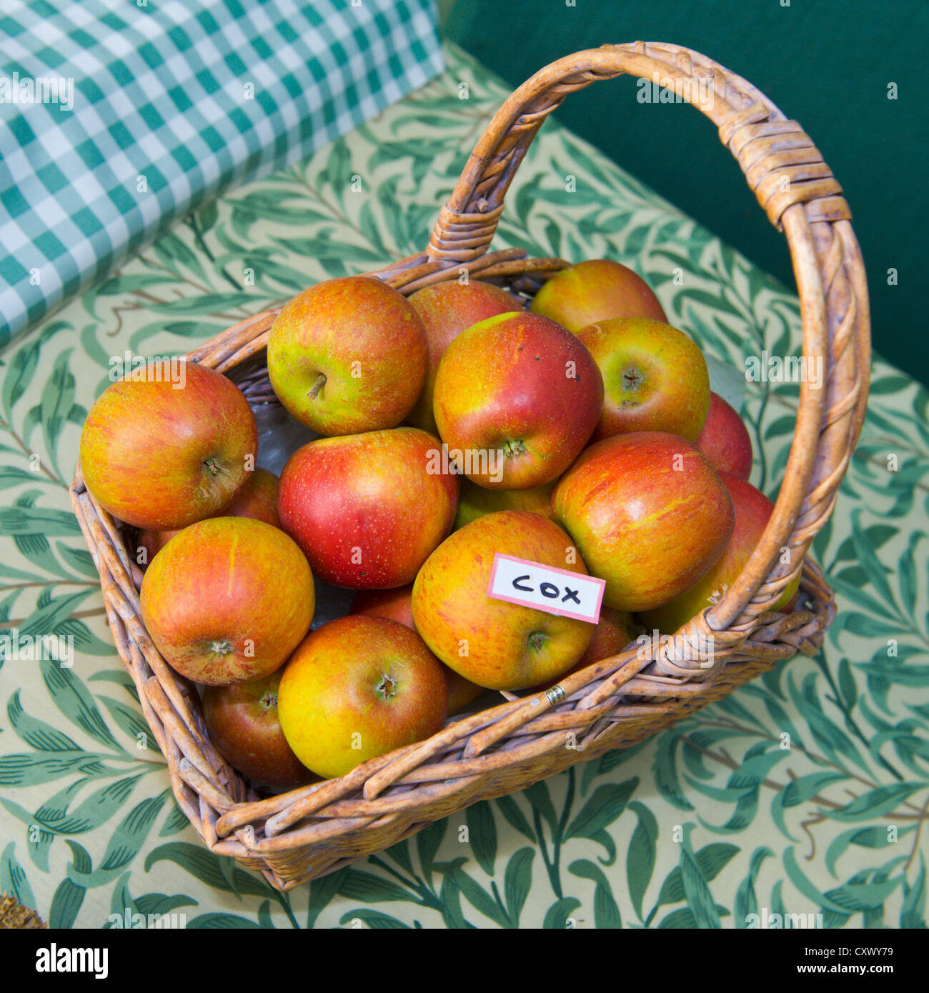 Cox apples in basket on display during Big Apple Day at Much Marcle Herefordshire England UK Stock Photo