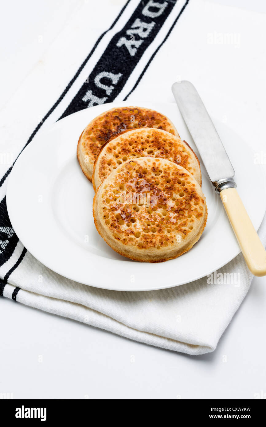 Toasted Buttered Crumpet Stock Photo