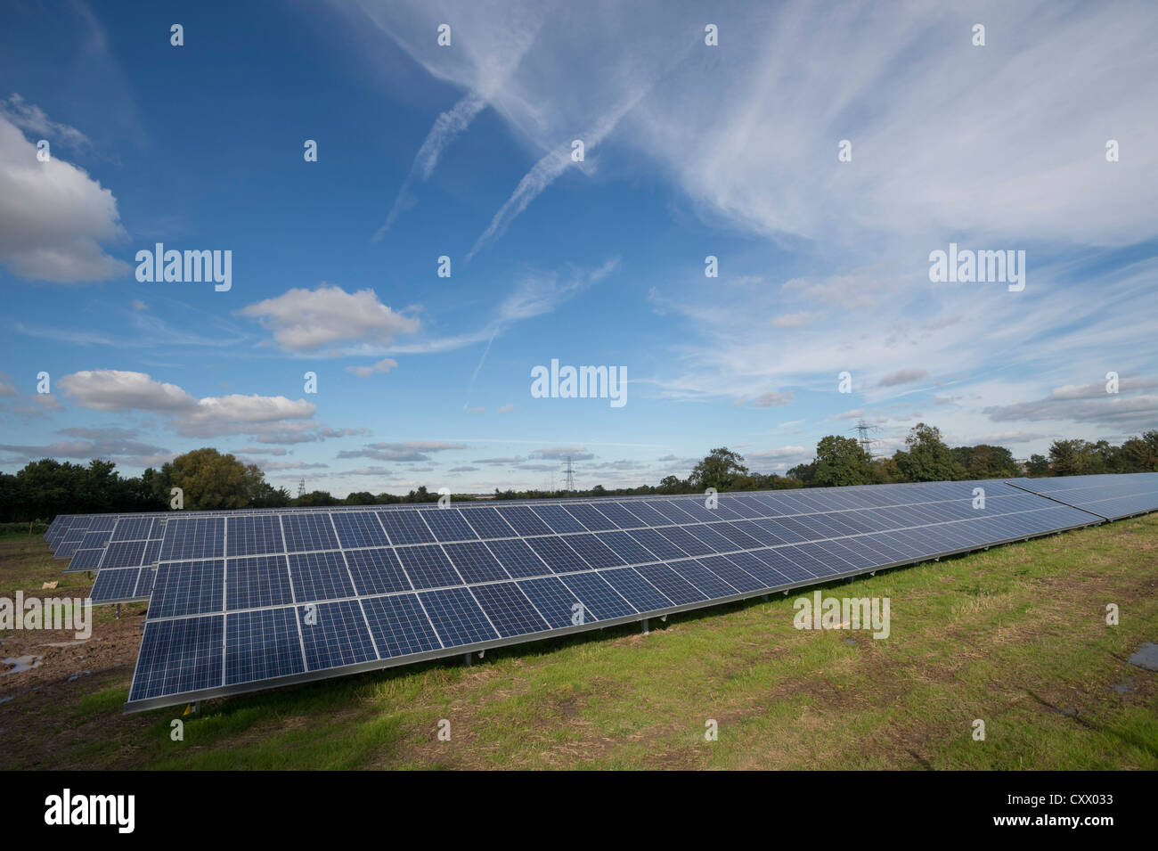 Solar Panels being installed at Parkwall Farm, Westonzoyland Road, Bridgewater. Stock Photo