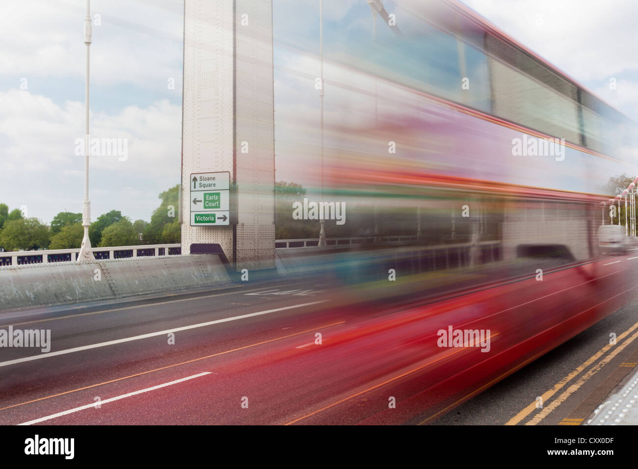London bus on Chelsea Bridge, London, UK Stock Photo