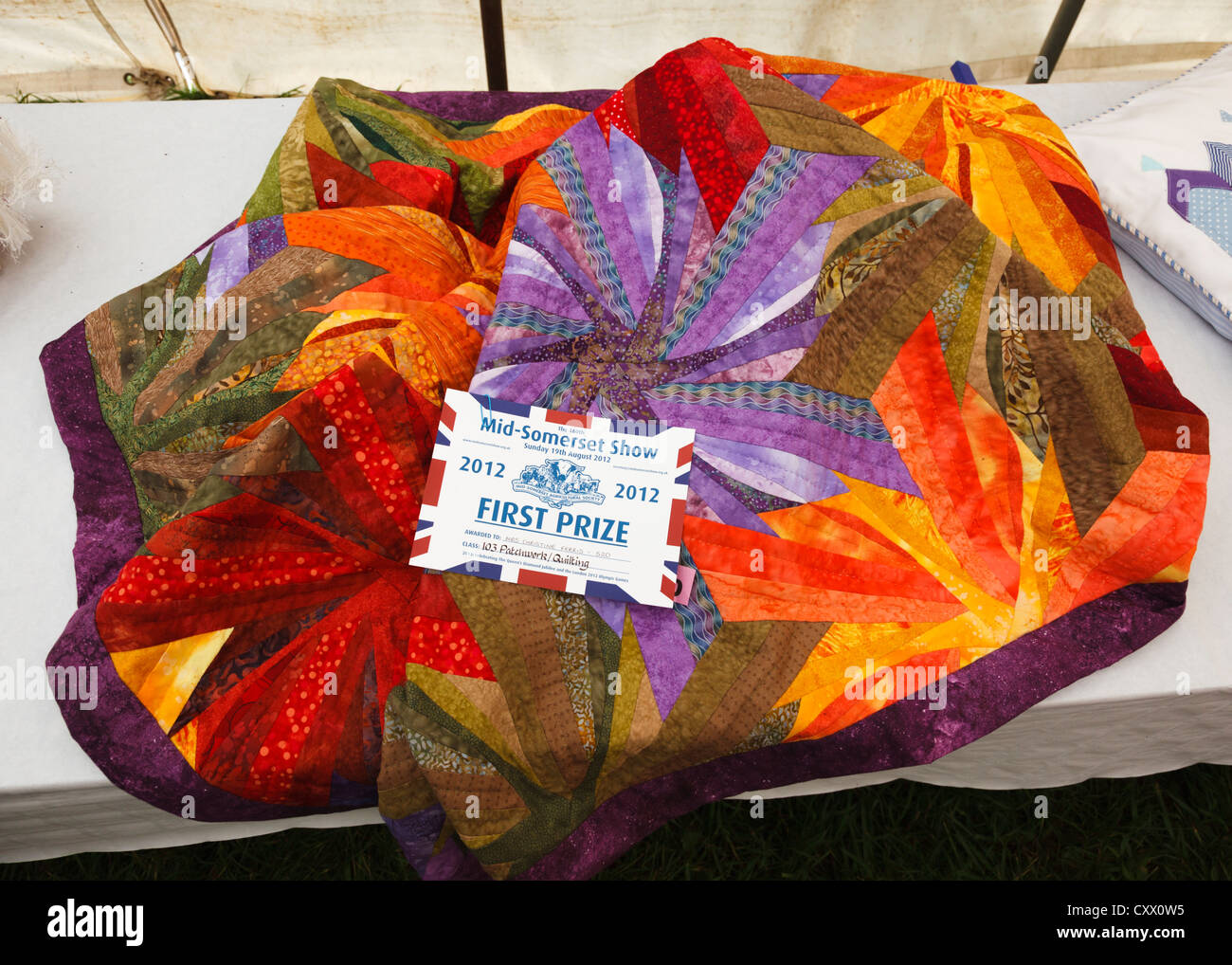 Prize winning quilted cover cover at an agricultural show, UK Stock Photo