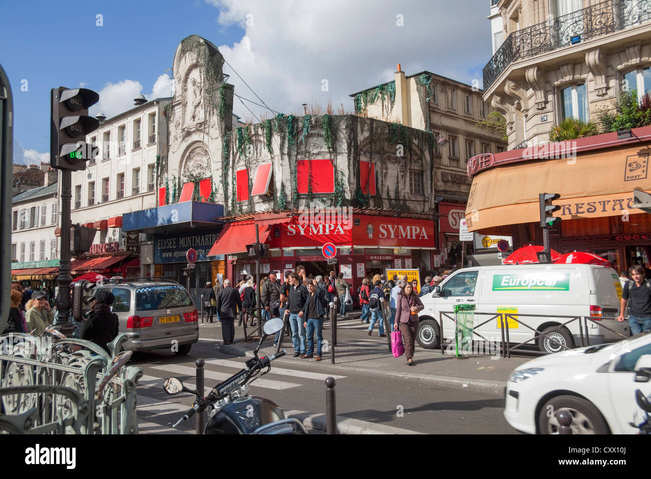 Traffic and tourists in the busy city centre, Paris street scene, France Stock Photo