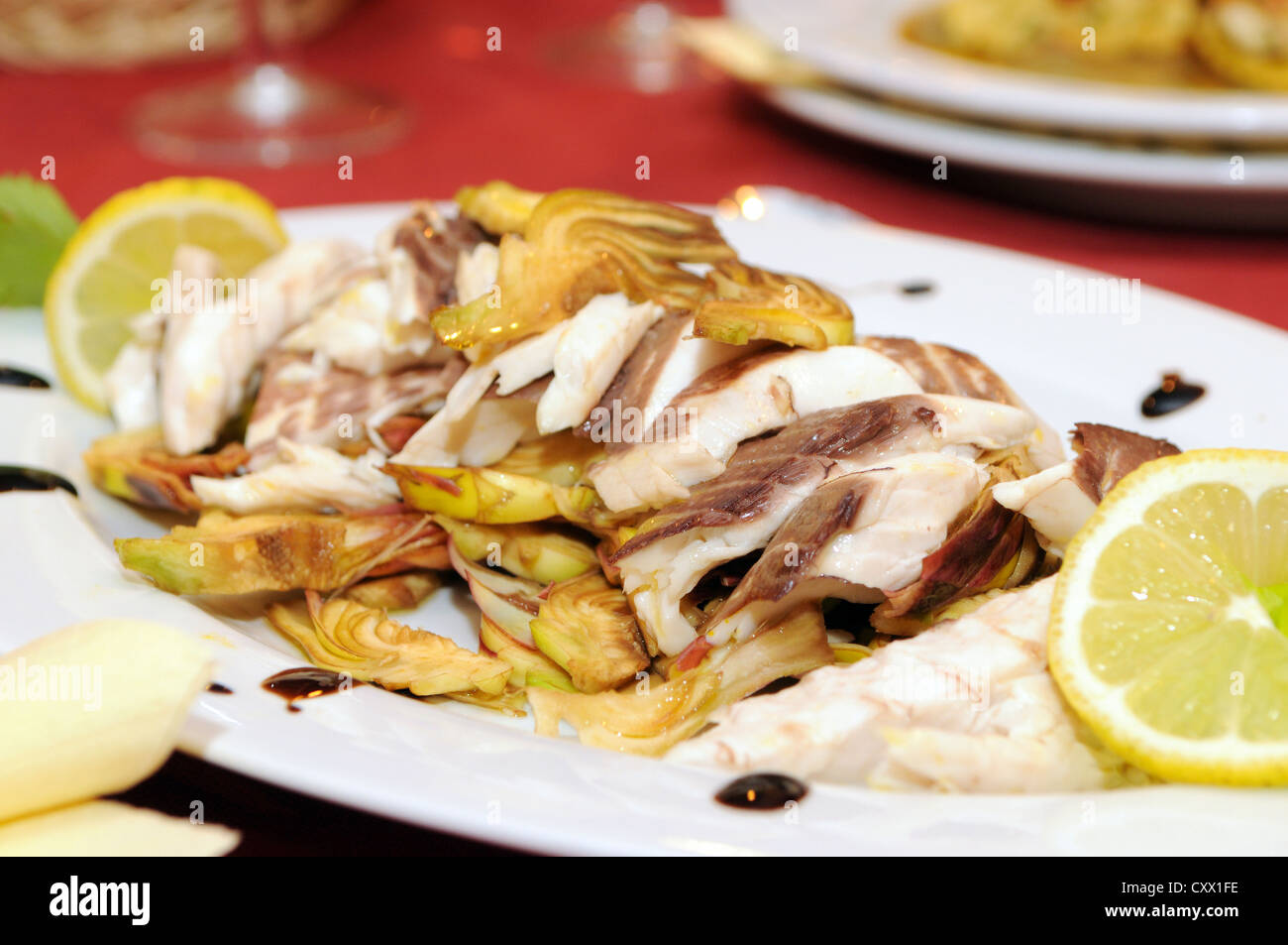 Europe Italy Sardinia Province of Oristano Steamed fillet of mullet, cooking oristanese Stock Photo
