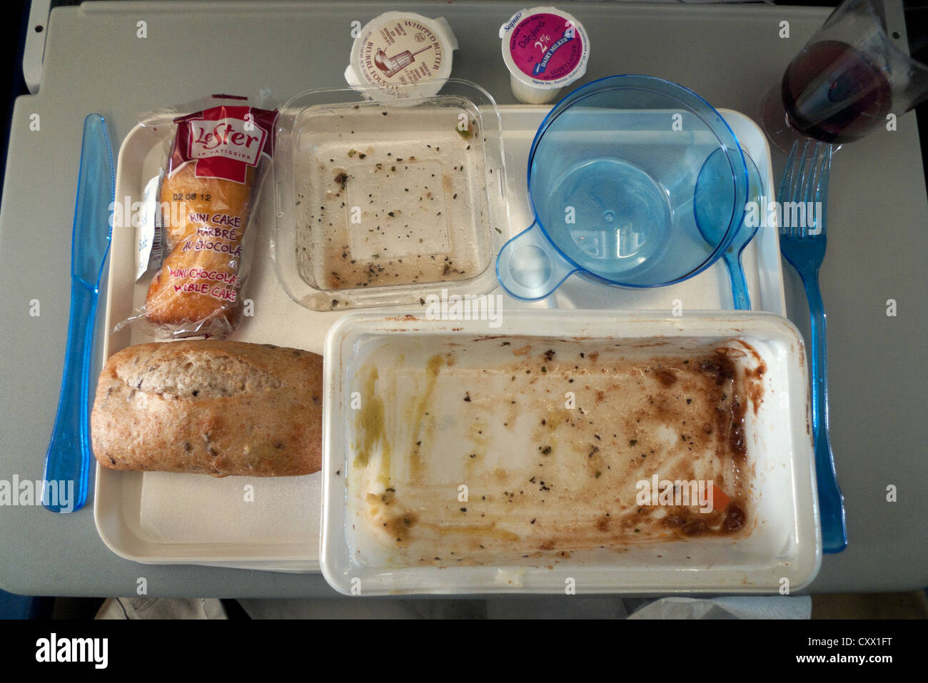Empty plastic containers of an  Air Transat Meal on a cross Atlantic flight from London Gatwick to Toronto Canada   KATHY DEWITT Stock Photo