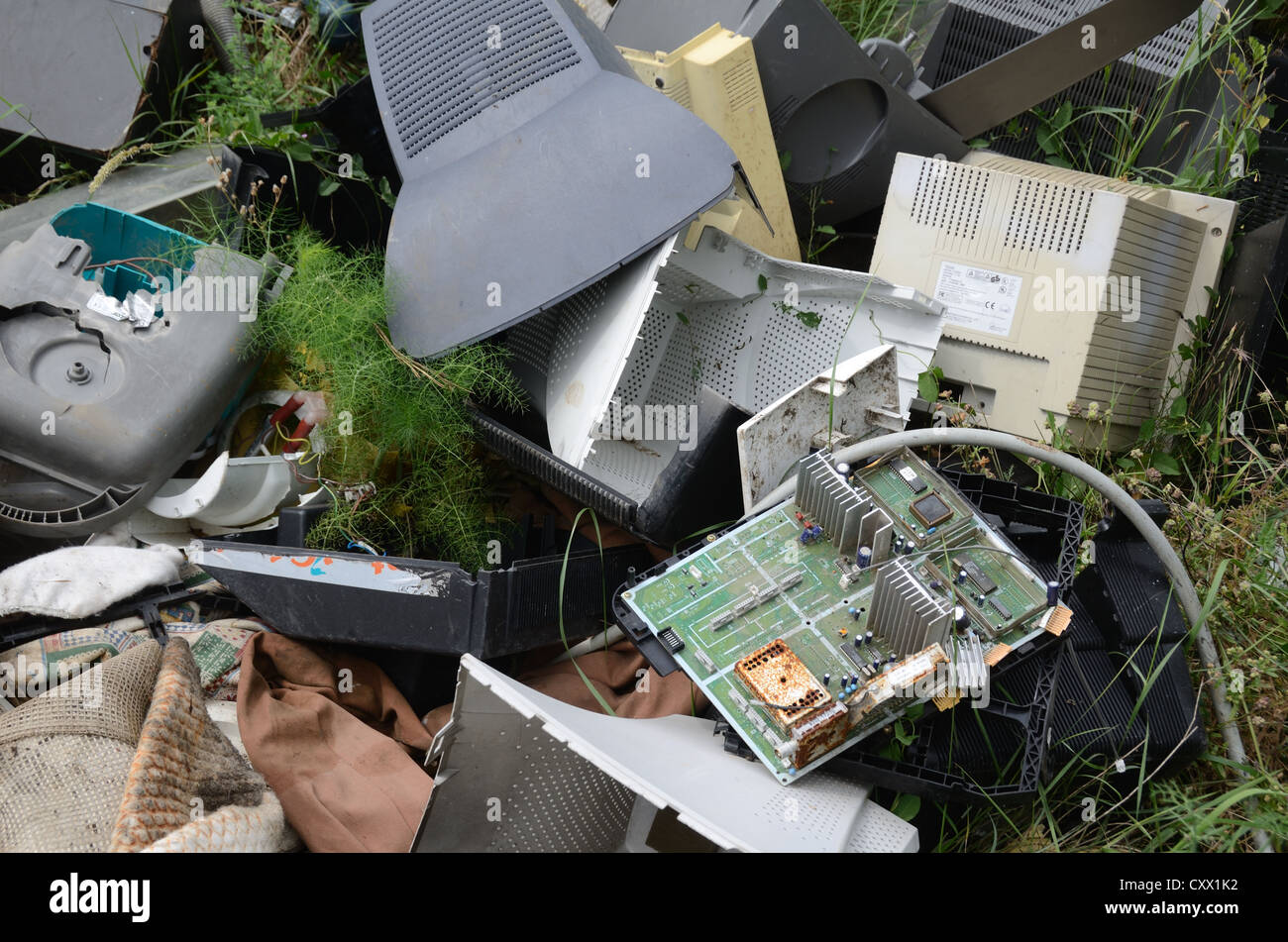 Discarded Computers and Hard Drives in Dump or Waste Tip Provence France Stock Photo