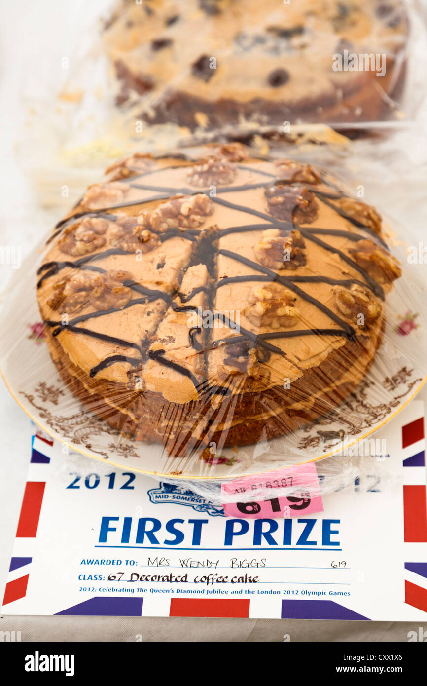 Baking competition - Prize winning cake at the Somerset Show, Shepton Mallet, UK Stock Photo