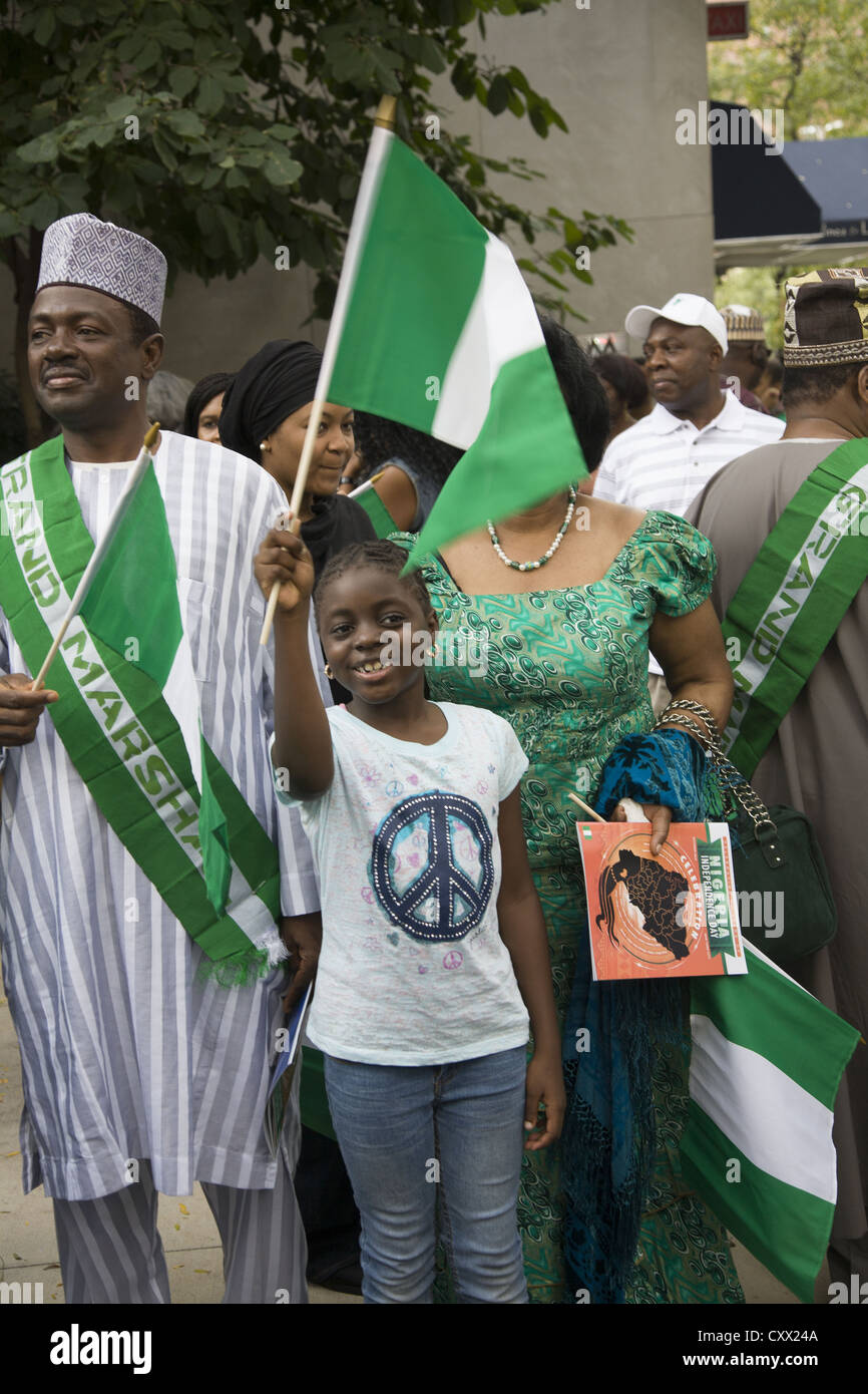 Nigerians from around New York turned out for the Nigerian Independence Day Parade along 2nd Avenue in NYC. Stock Photo