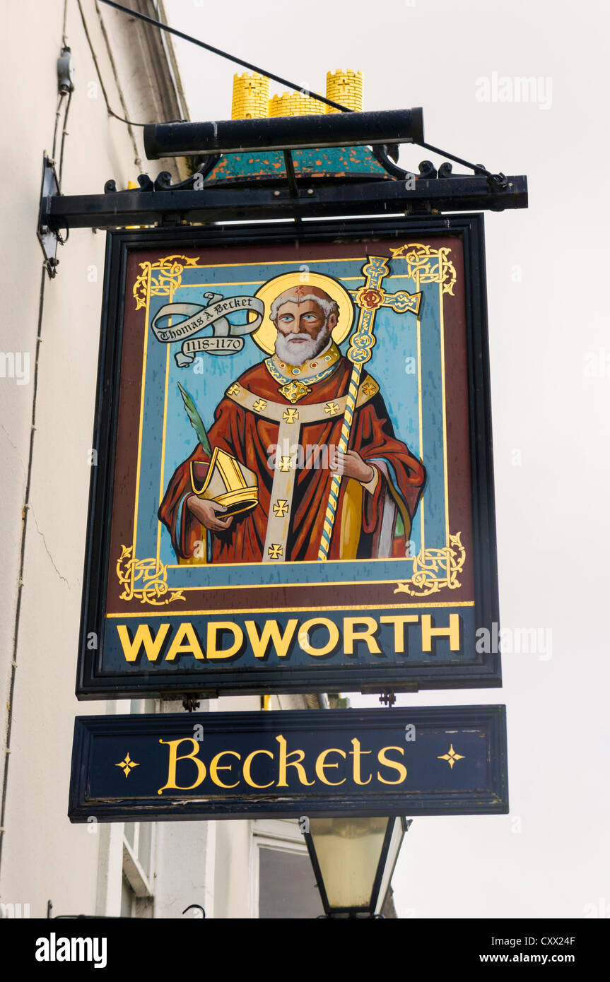 Pub sign for Beckets in Glastonbury, Somerset, UK Stock Photo
