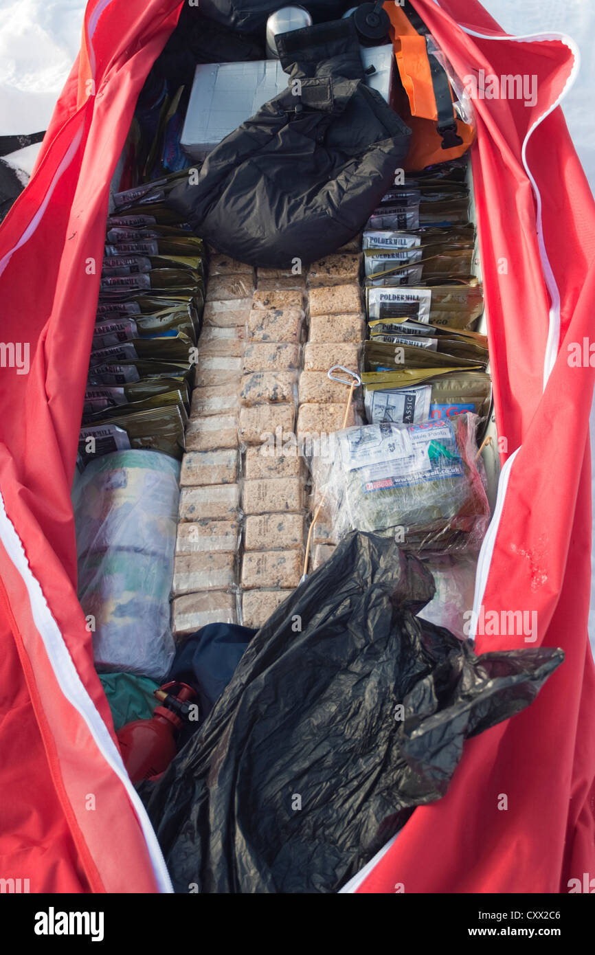 Expedition Rations Polar expedition rations on a sledge, Greenland Stock Photo - Alamy