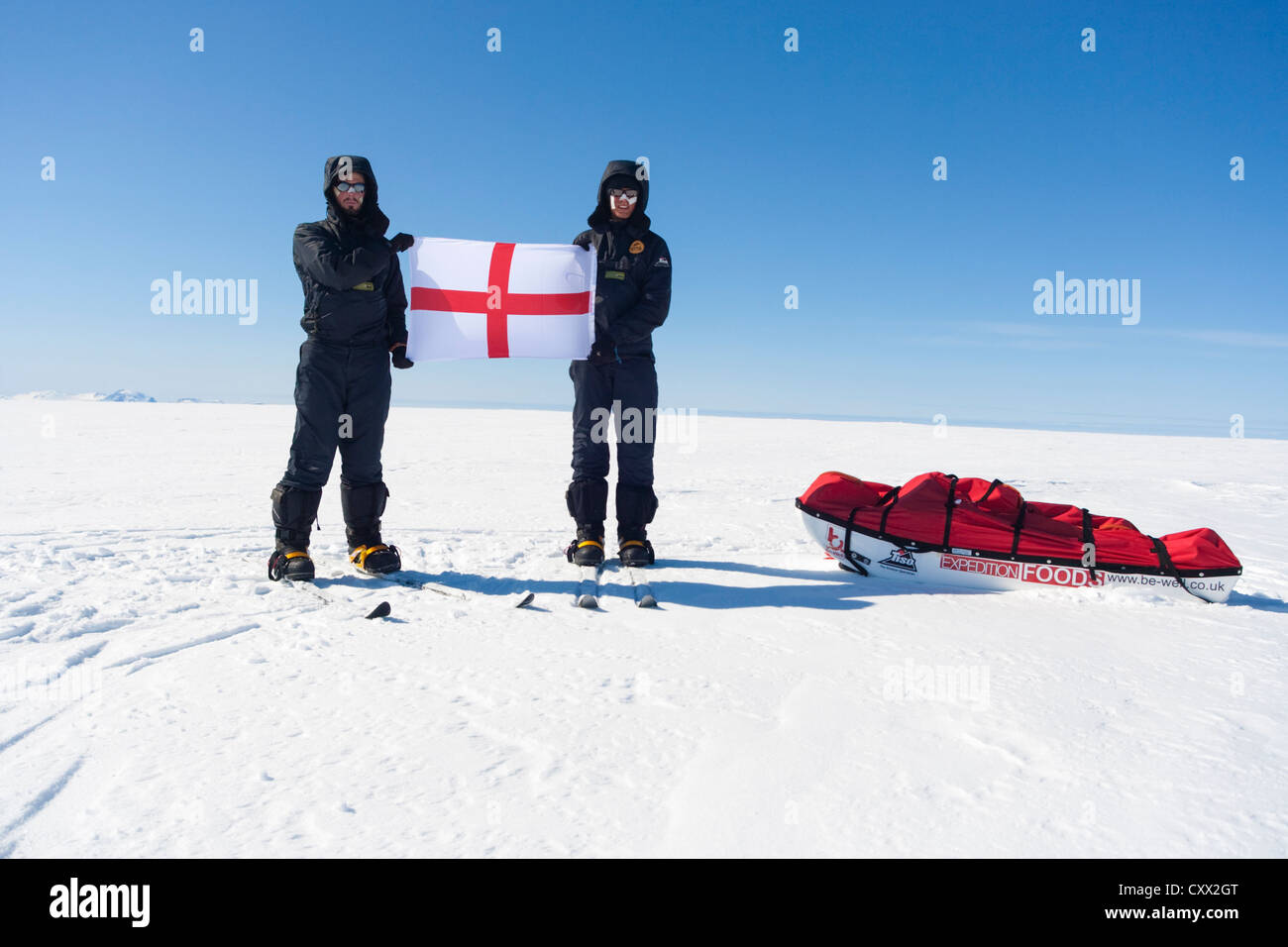 England flag flown by polar explorers Alex Hibbert and George Bullard on their Tisco Trans Greenland expedition Stock Photo