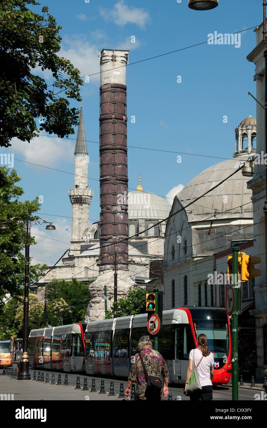 ISTANBUL, TURKEY. A view along Divan Yolu to the Column of Constantine (Cemberlitas) by the Grand Bazaar. 2012. Stock Photo