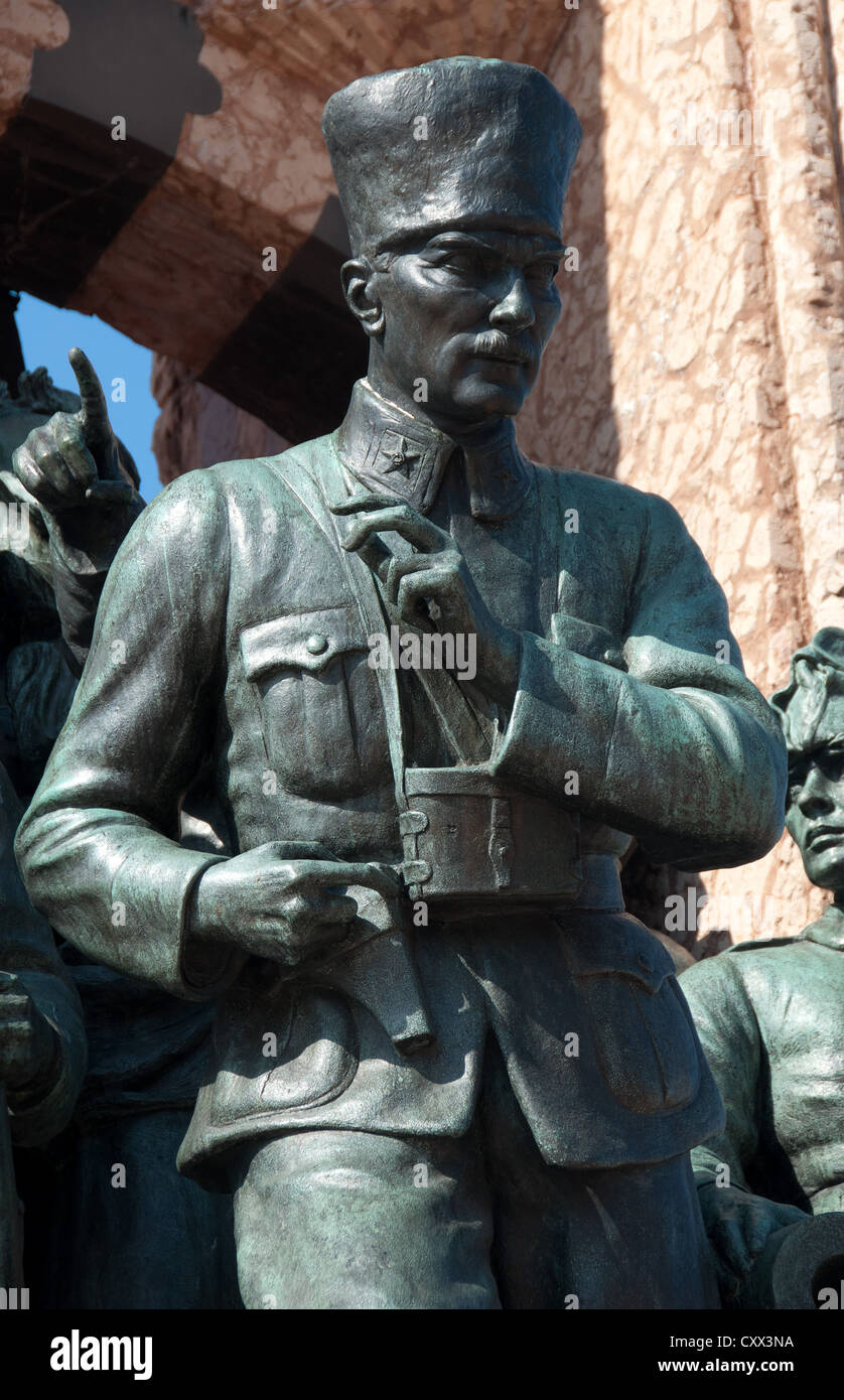 ISTANBUL, TURKEY. A statue of Kemal Ataturk as a soldier, part of the Ataturk monument on Taksim Meydani. 2012. Stock Photo