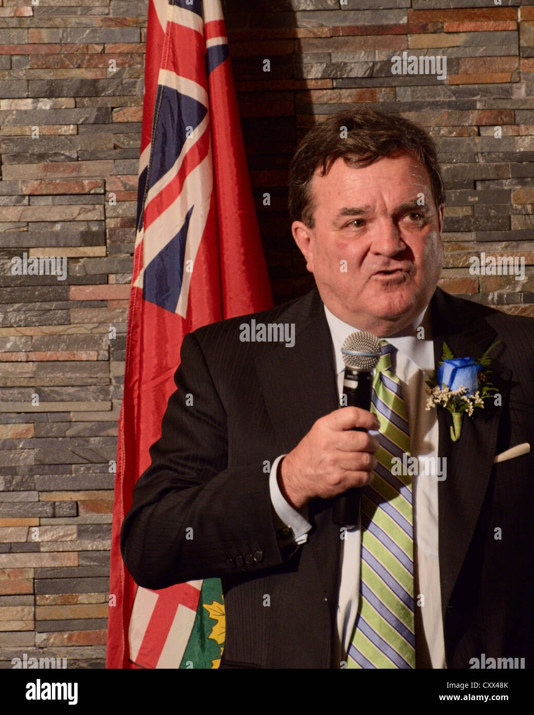 Canada's Finance Minister Jim Flaherty addresses a fundraiser in October of 2012. Stock Photo