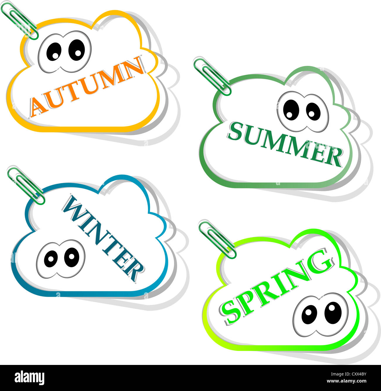 Set of stickers for seasonal collection with cute eyes - autumn, summer ...
