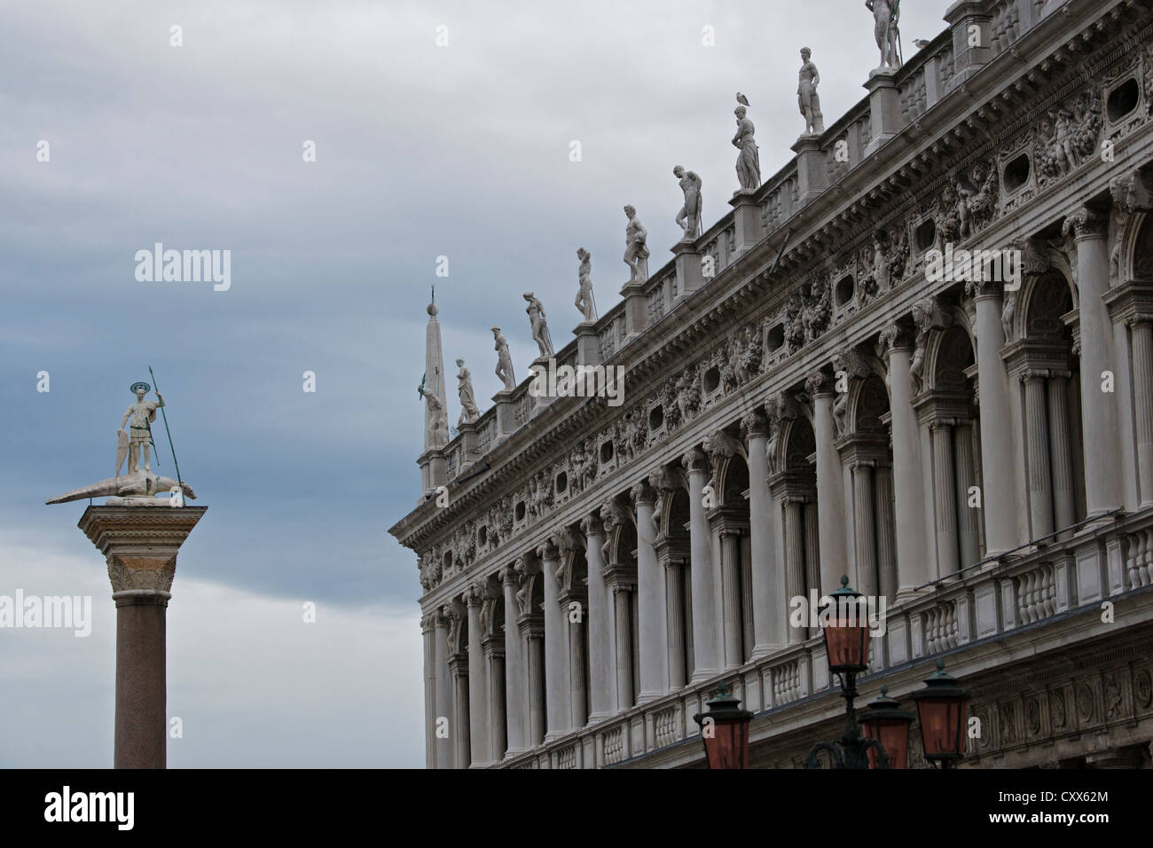 St. Mark's Piazza, the Library and Column with St. Theodore, Venice ...