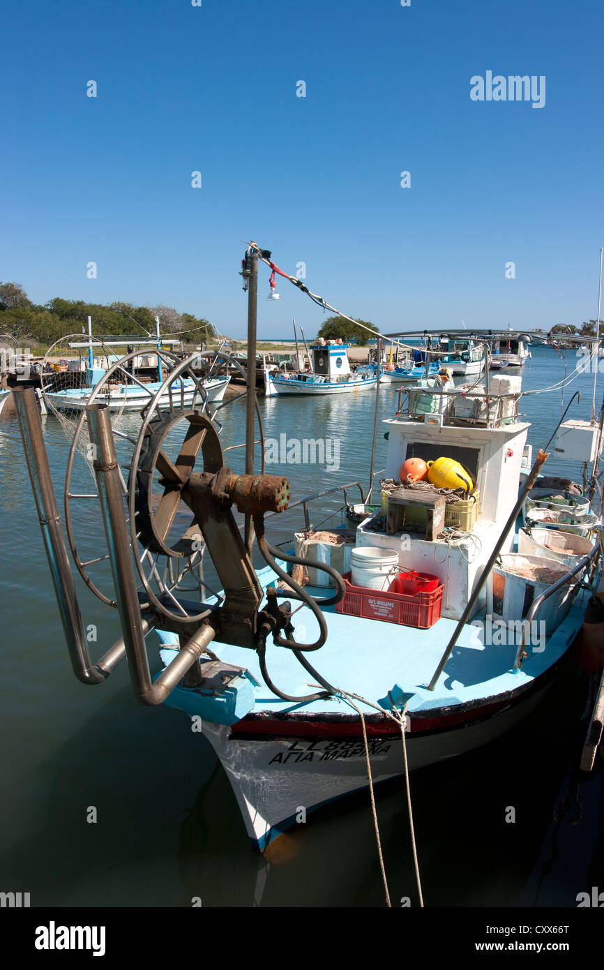 Fishing boats on the Liopetri river at Potamos, Cyprus Stock Photo