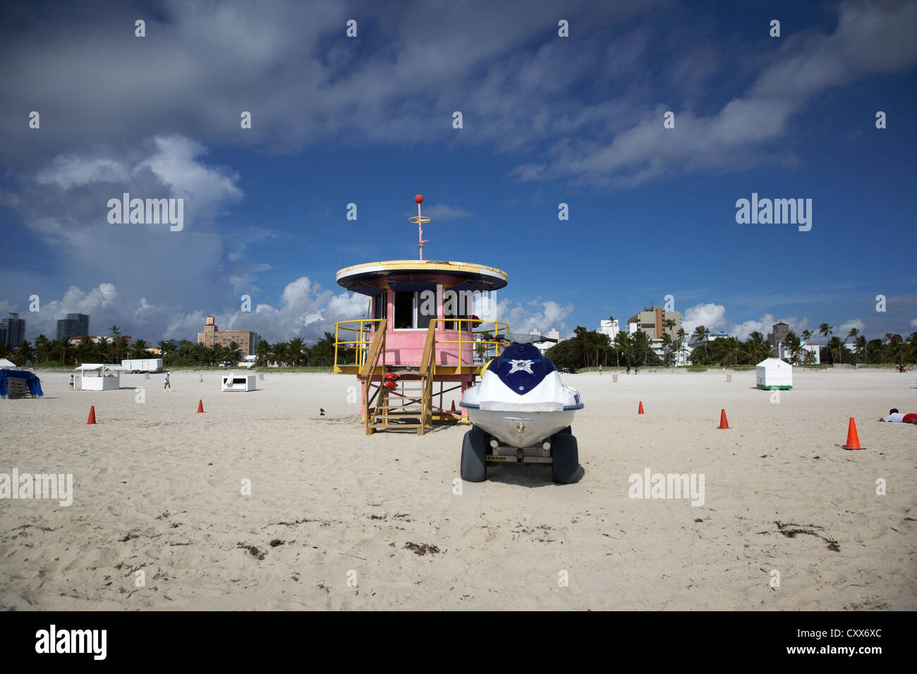 miami south beach ocean rescue 10th street tower and jetski rescue vehicle florida usa Stock Photo