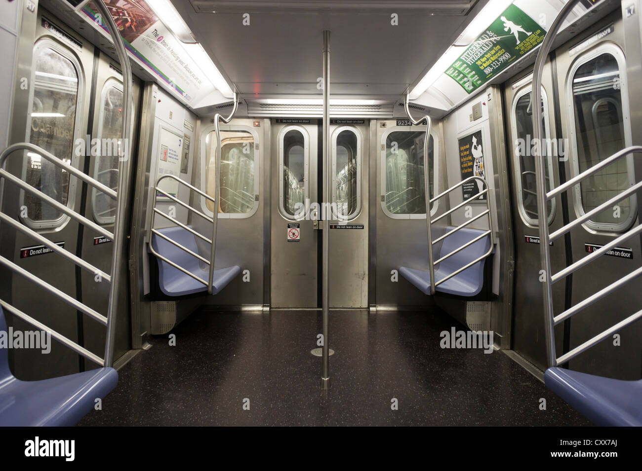 An empty New York City Transit Authority subway car Stock Photo