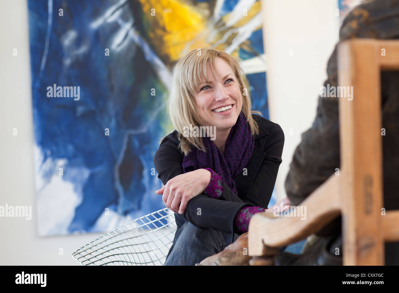 Caucasian woman in art gallery Stock Photo