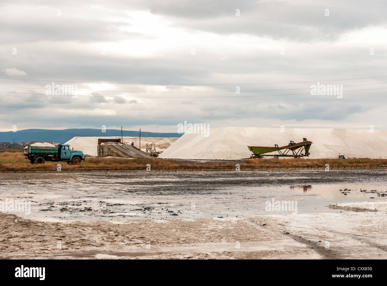 Extraction of salt from the salt lakes Stock Photo