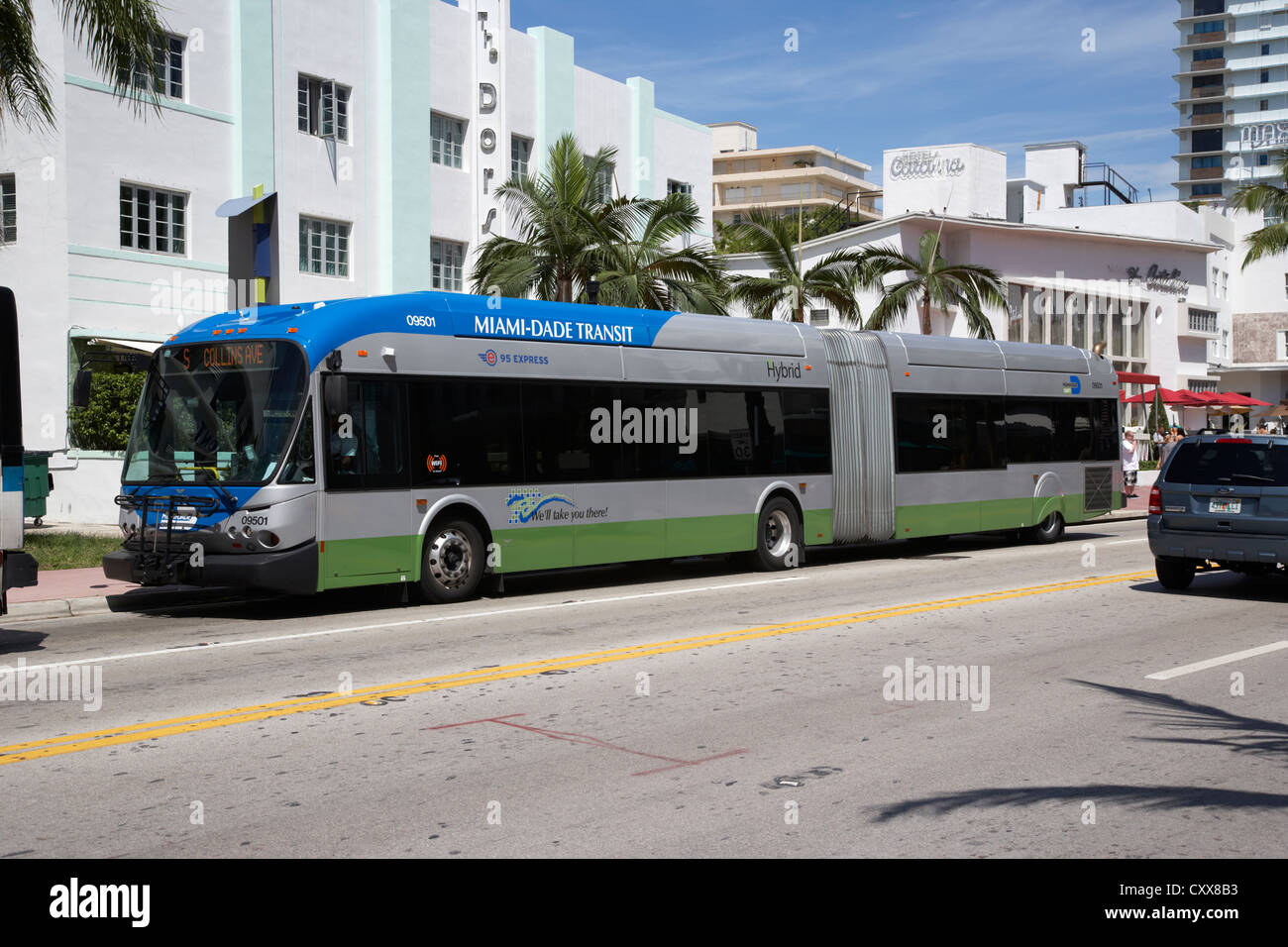 miami-dade transit hybrid public bus transport miami south beach florida usa Stock Photo