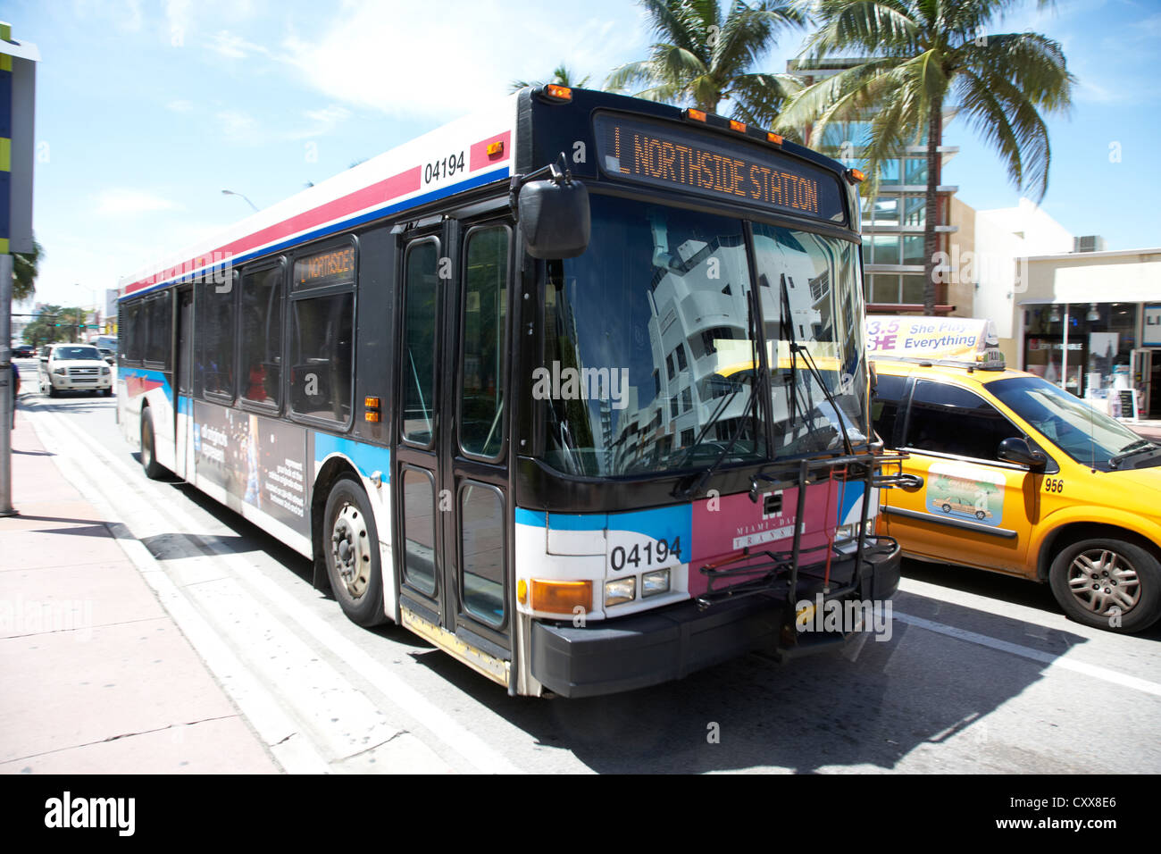 miami-dade transit public bus transport miami south beach florida usa moving in motion Stock Photo