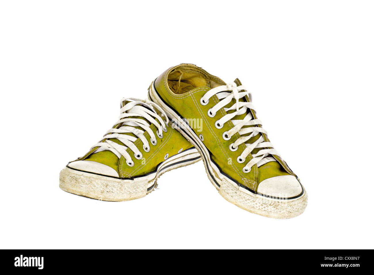 vintage yellow green shoe on White background Stock Photo - Alamy