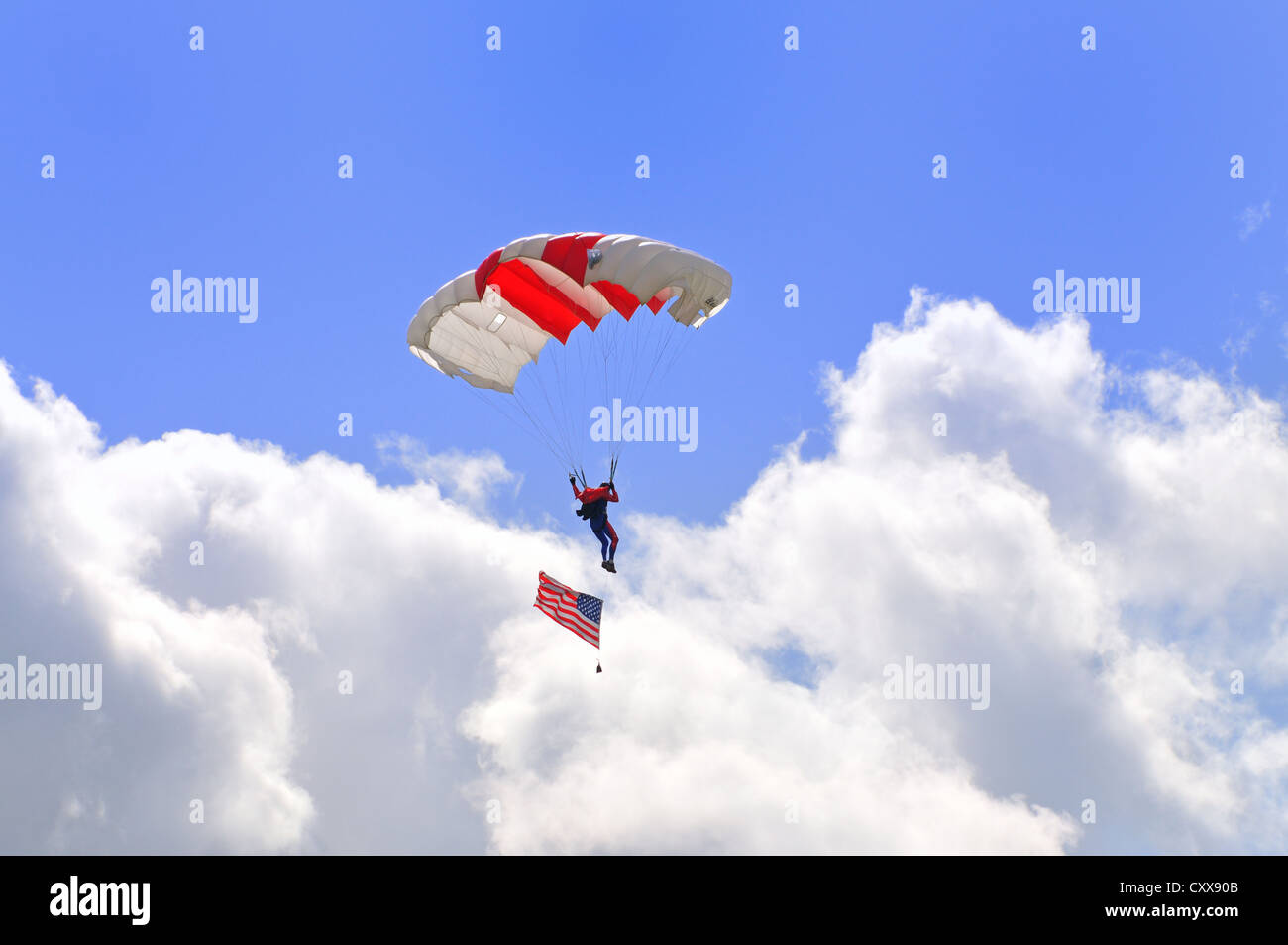 Skydiver with the USA flag. Stock Photo
