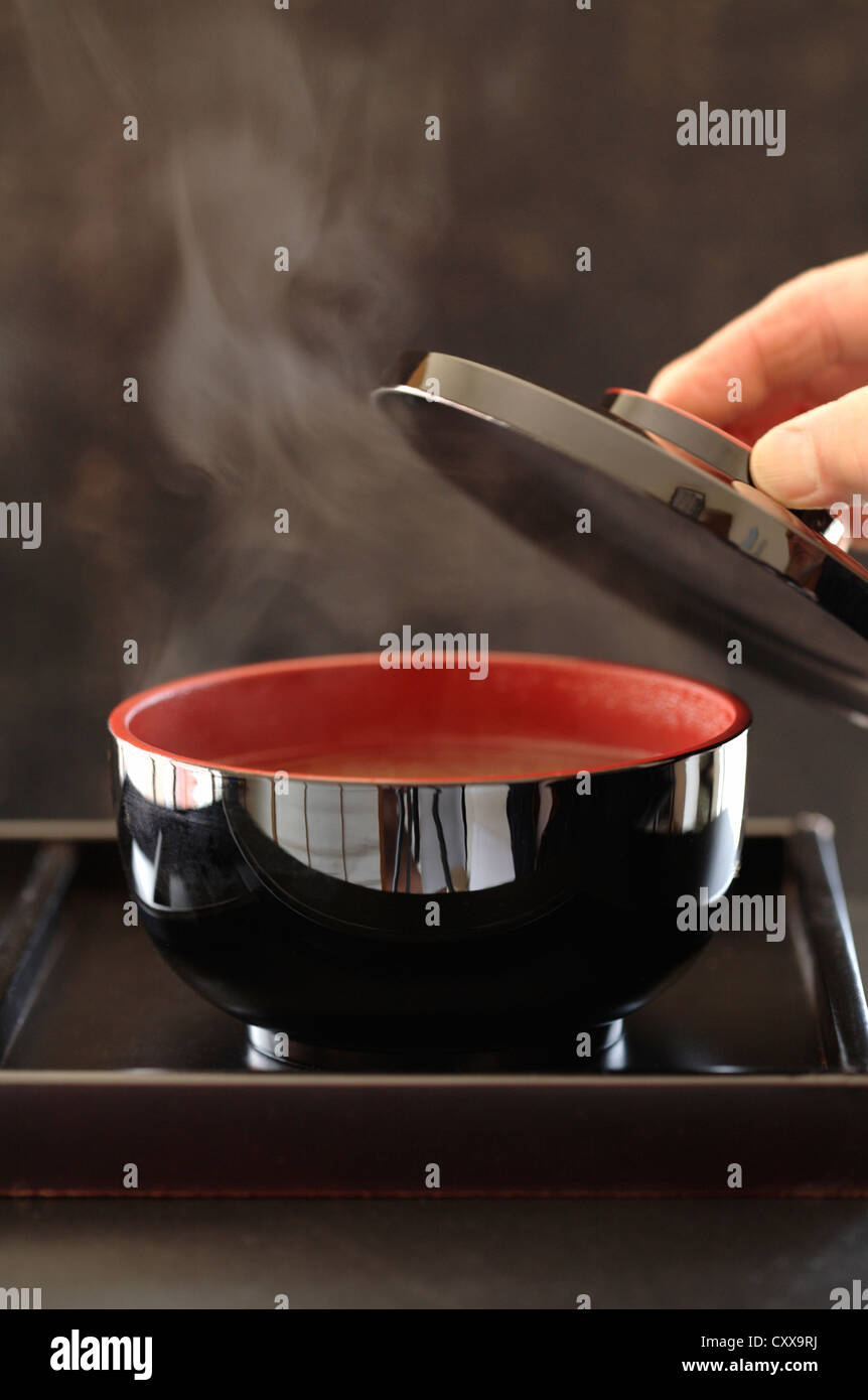 Steaming bowl of miso soup Stock Photo Alamy