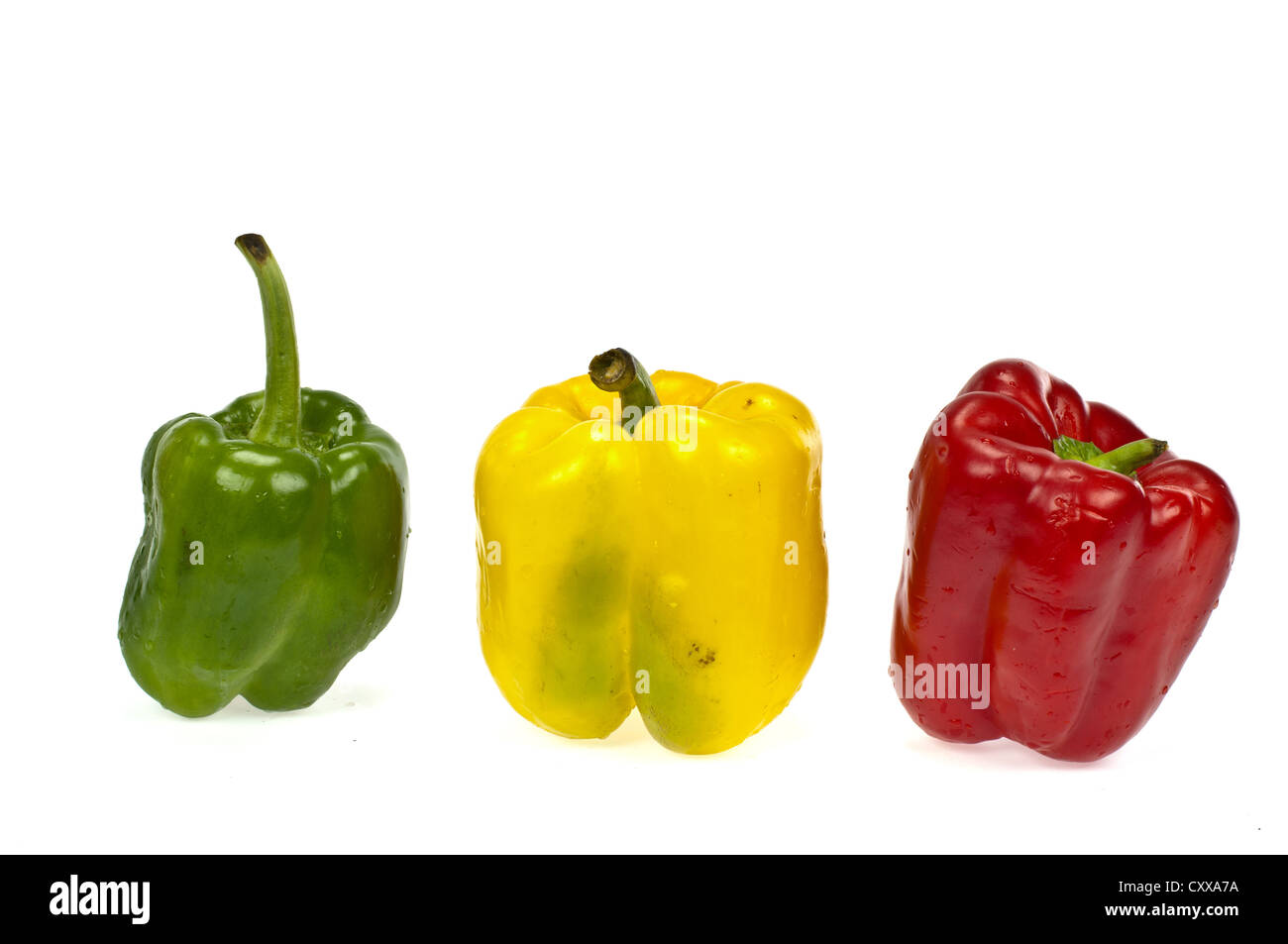 Red green and orange sweet bell peppers isolated on white background ...
