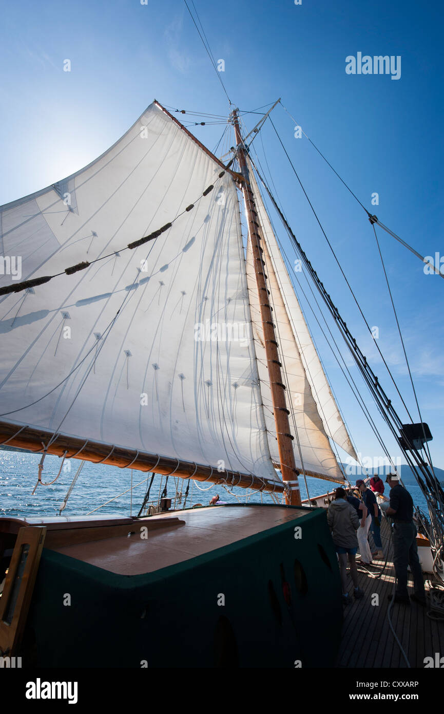 Aboard the historic tall ship schooner "Zodiac" sailing through the San