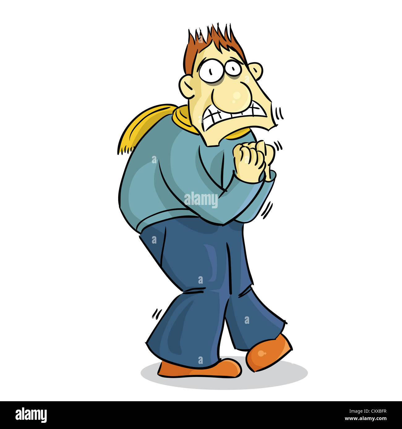 трясутся ноги. дрожащая картинка. человеку холодно. испуганный человечек. волнение рисунок.