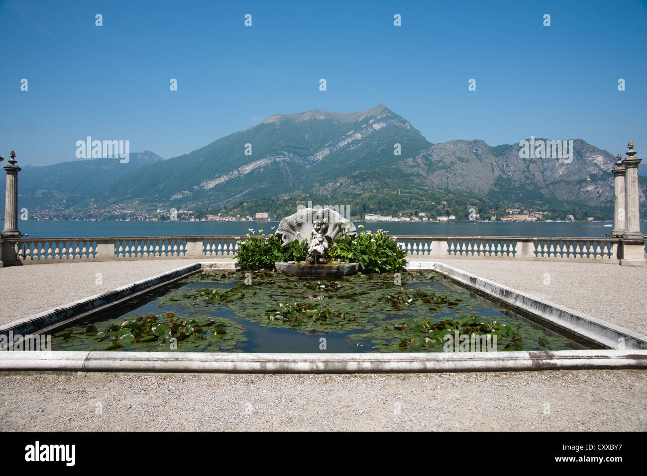 Italian garden pond at Villa Melzi, Bellagio, Lake Como Italy. Stock Photo