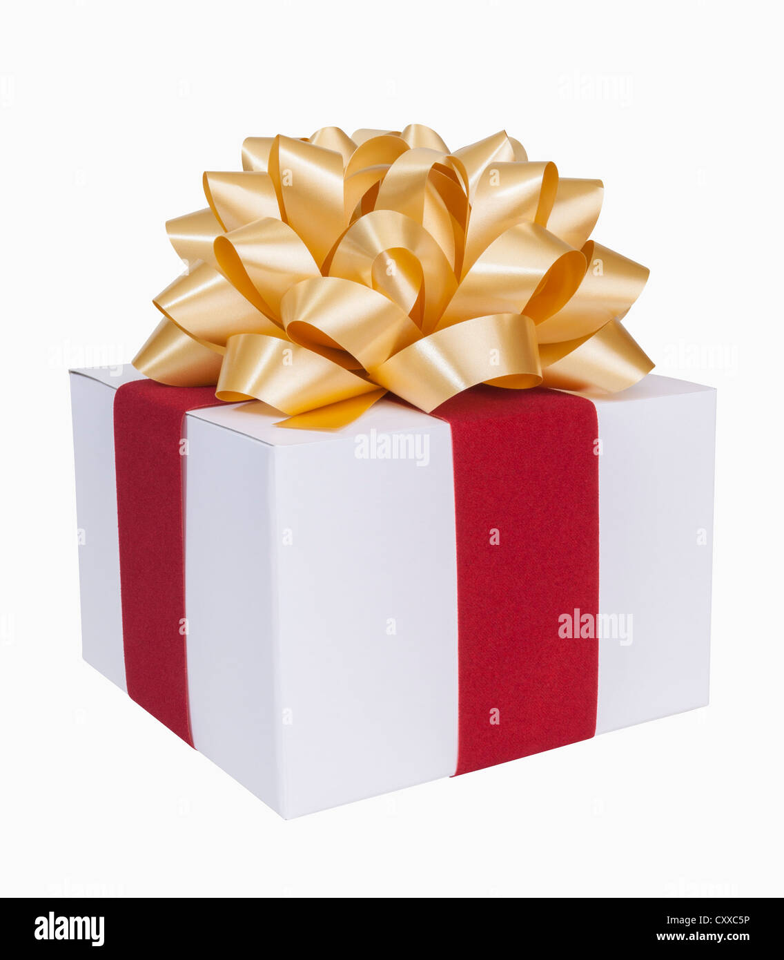 Christmas Present With Gold Bow And Ribbon Includes Clipping Path christmas-present-with-gold-bow-and-ribbon-includes-clipping-path