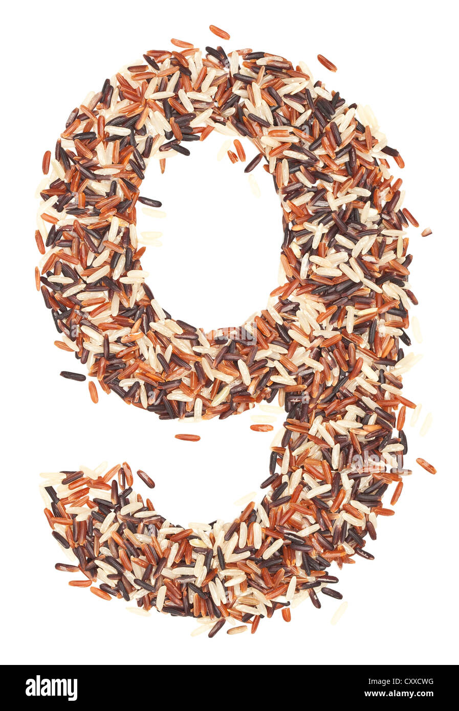 Number Using White Rice 9, number from Organic Whole grain Rice Stock Photo - Alamy