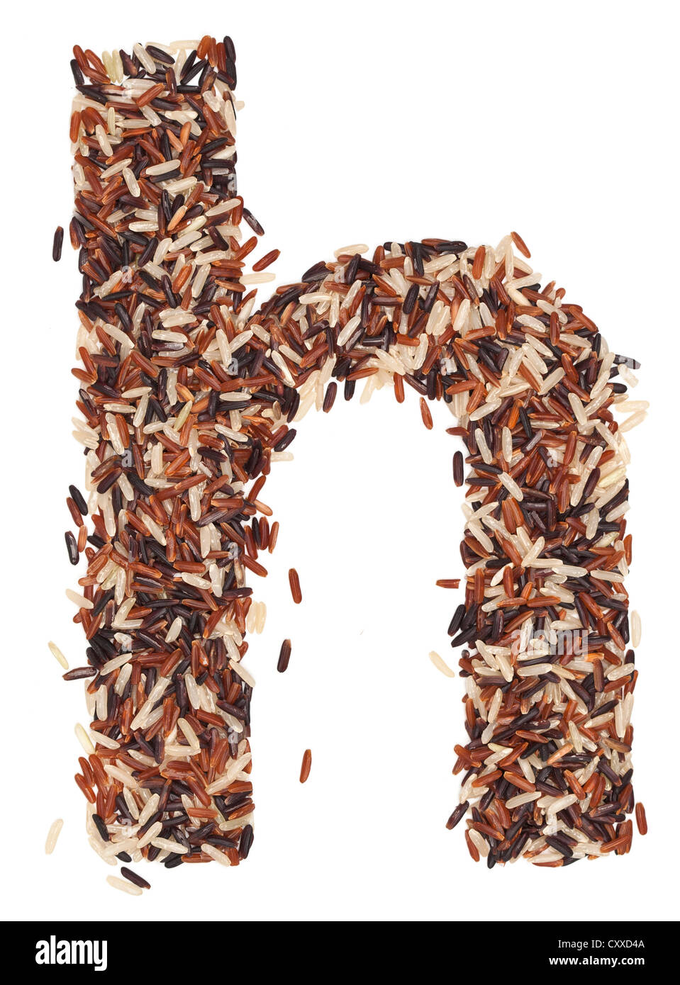h, Alphabet from Organic Whole grain Rice Stock Photo