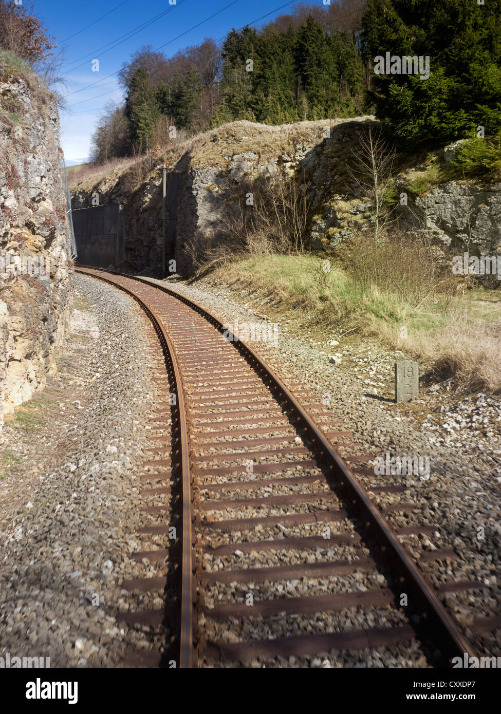 Canyon route, route of the Swabian Jura Railway, SAB, from Gammertingen to  Muensingen, seen from the train driver's point of Stock Photo - Alamy