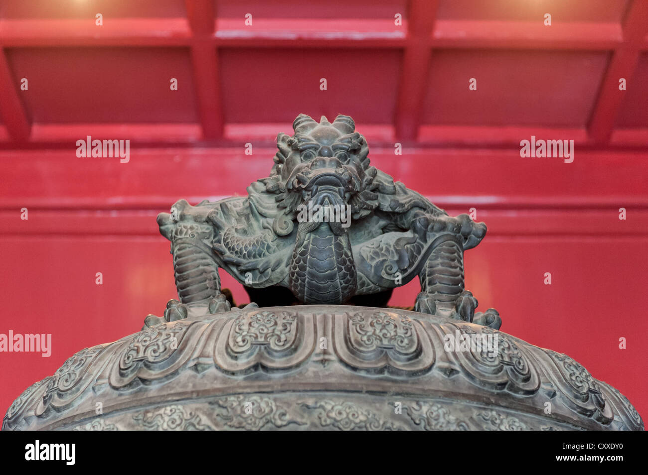 Detail of an ancient bell at the Big Bell Temple / Ancient Bell Museum in Beijing. Stock Photo