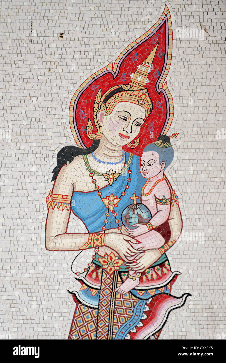 Madonna and child, mosaic from Thailand, basilica of Annunciation, Nazareth, Galilee, Israel, Middle East Stock Photo