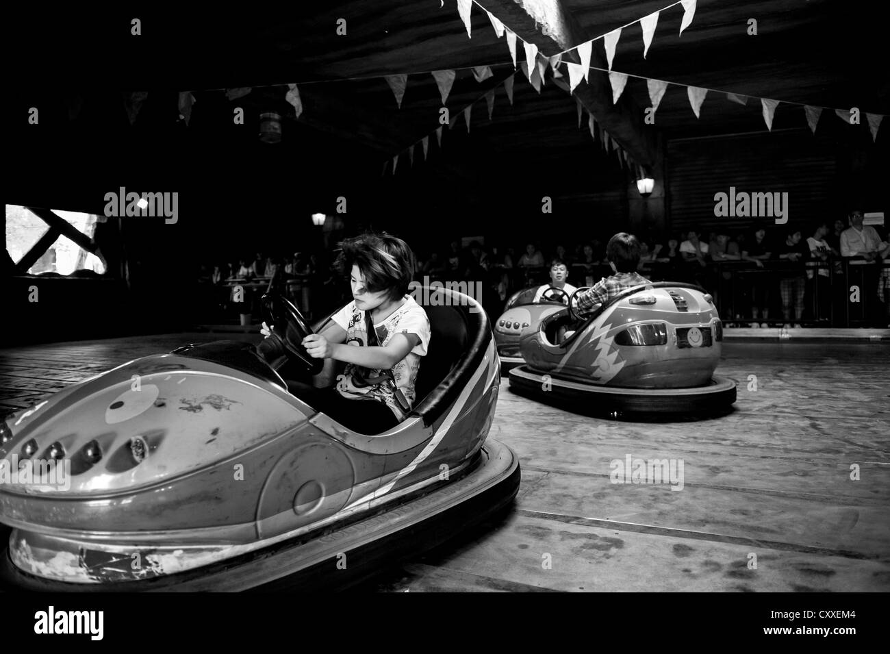 Happy Valley, Beijing. Bumper car track in the amusement park. Stock Photo