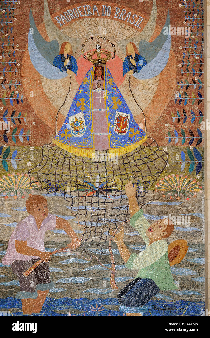 Mary, Madonna saving the people, mankind, mosaic from Brazil, Basilica of the Annunciation, Nazareth, Galilee, Israel Stock Photo