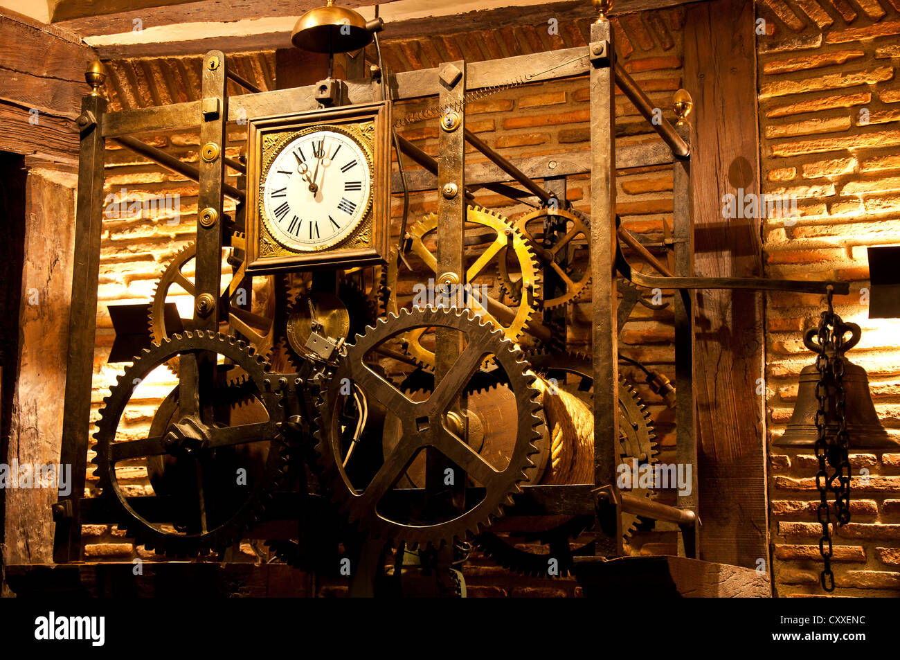 Vintage wall clock on the rustic background Stock Photo