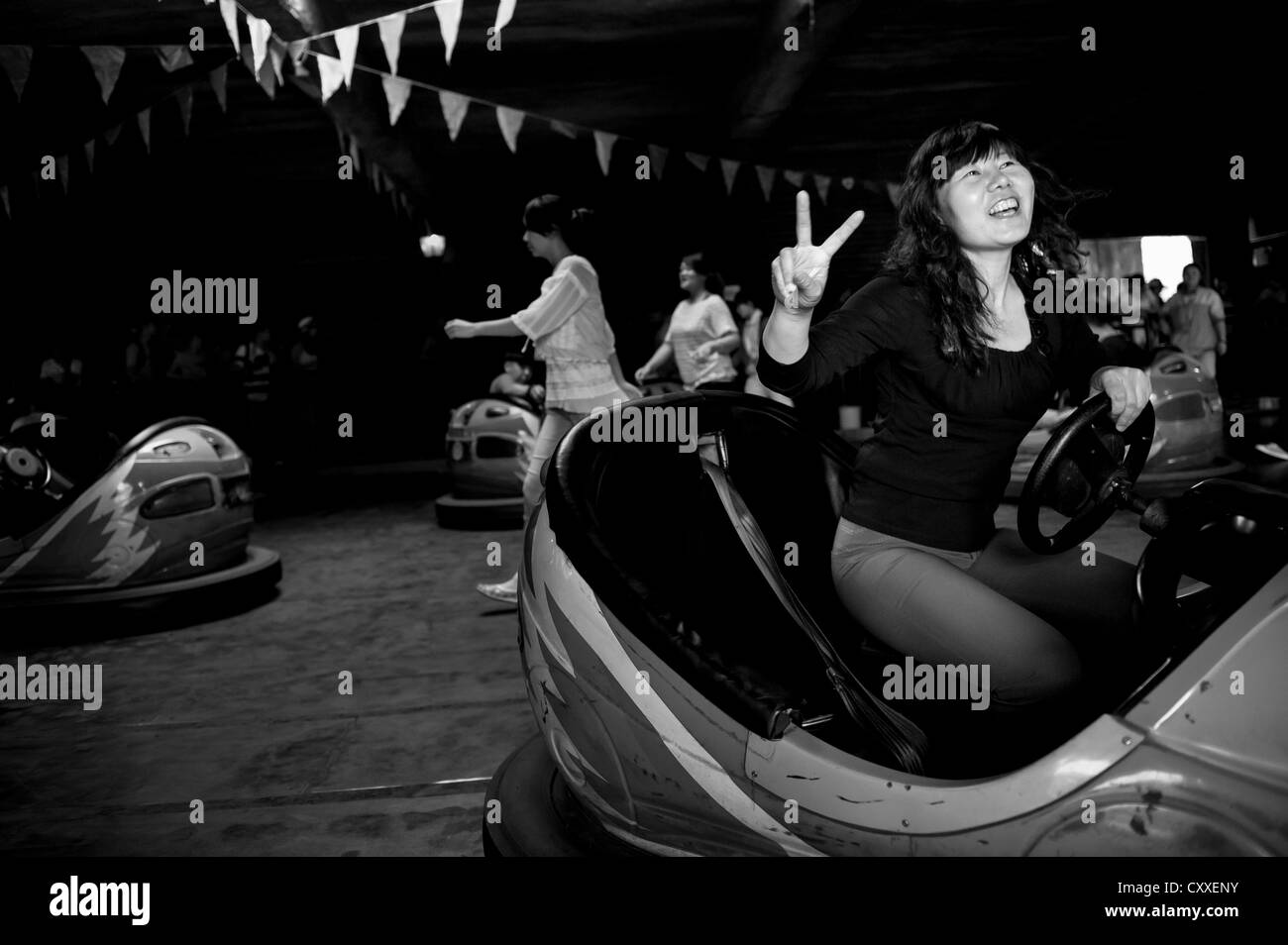 Happy Valley, Beijing. Bumper car track in the amusement park. Stock Photo