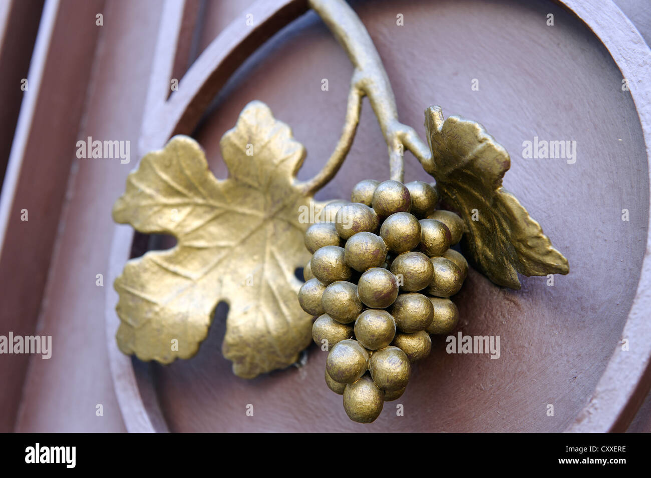 Symbolic grapes at the entrance of the wedding church, Marriage at Cana or Wedding at Cana, Cana, Kafr Kanna, Galilee, Israel Stock Photo