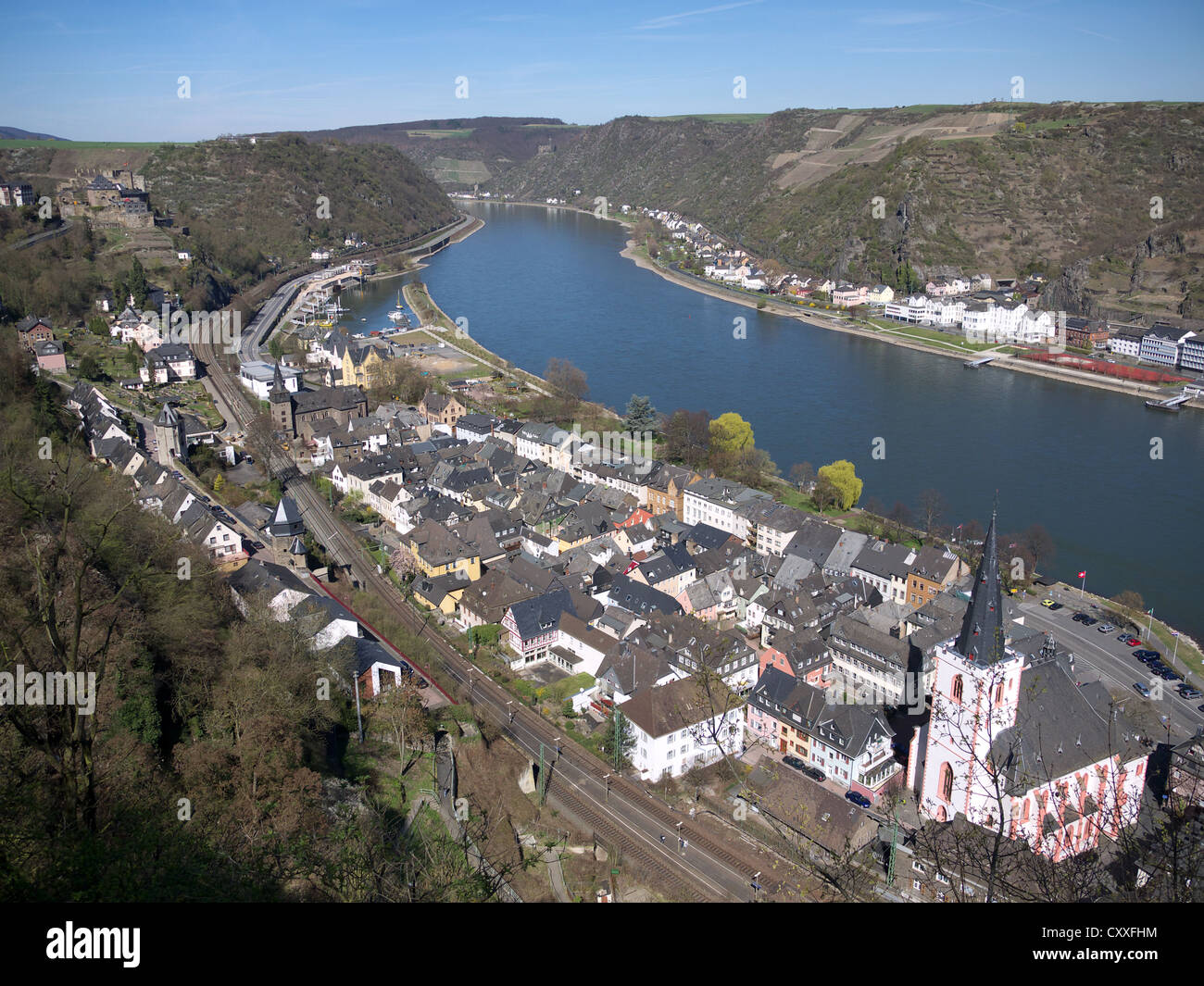 View of St. Goar and Rheinfels Castle, Rhine River, Rhineland ...
